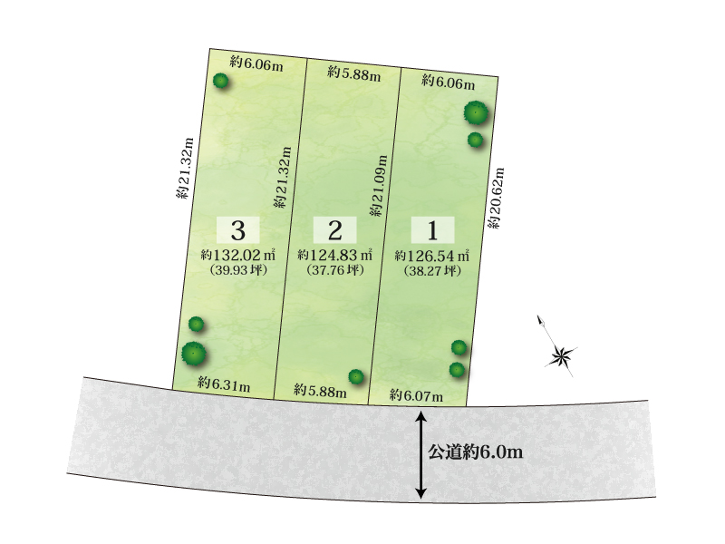 建築条件付土地分譲　緑区亀が洞二丁目（3区画） 販売区画図